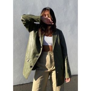 All Row Faux Leather Aubrie Jacket Lined Boxy Sage Green‎ Holiday Blazer Large